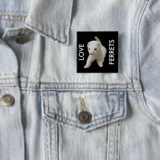 White Baby Ferret 15 Cm Square Badge
