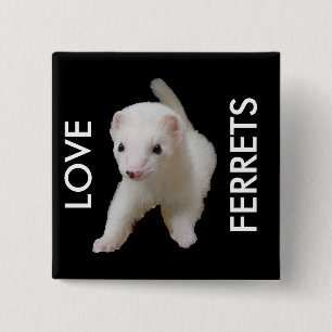 White Baby Ferret 15 Cm Square Badge