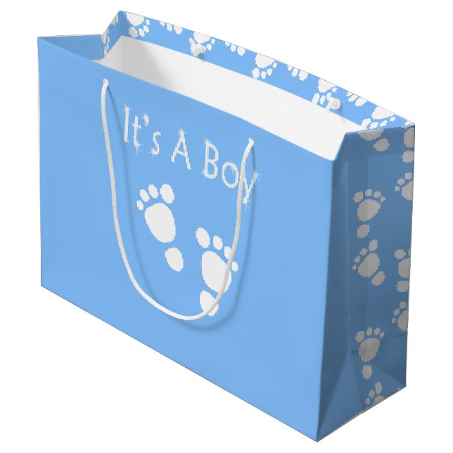 White baby foot - It's a boy baby-shower gift bag (Back Angled)