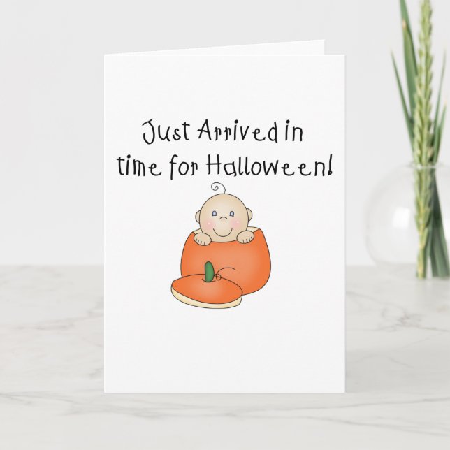 White Baby Halloween Just Arrived Card (Front)