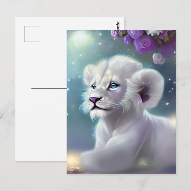 White Baby Lion Cub Fantasy Postcard (Front/Back)