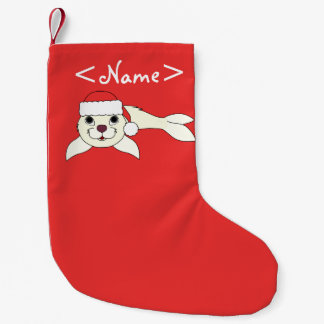 White Baby Seal with Christmas Red Santa Hat Small Christmas Stocking