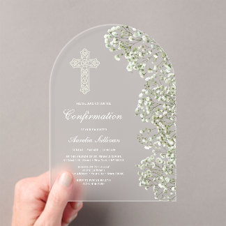 White Baby's Breath Arch Confirmation Acrylic Invitations