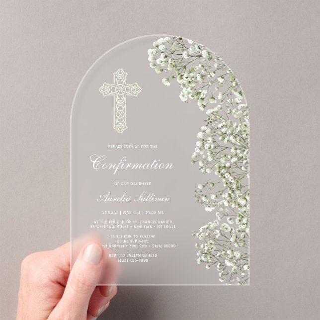 White Baby's Breath Arch Confirmation Acrylic Invitations (Insitu (Handheld))