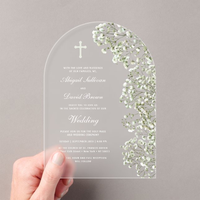White Baby's Breath Arch Wedding Acrylic Invitations (Insitu (Handheld))