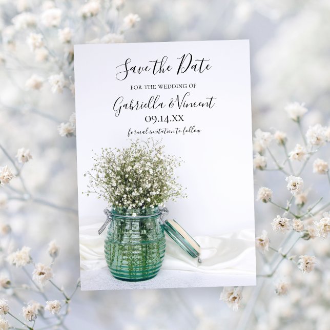 White Babys Breath Blue Jar Wedding Save the Date (Creator Uploaded)