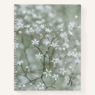 White Baby's Breath Flower Photo With Monogram Notebook