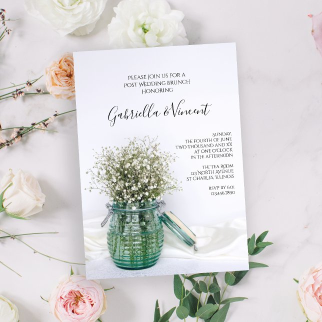 White Babys Breath in Blue Jar Post Wedding Brunch Invitation (Creator Uploaded)