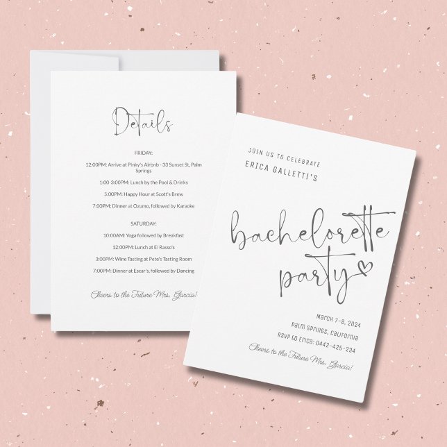 White Bachelorette Party Invitation Itinerary (Creator Uploaded)
