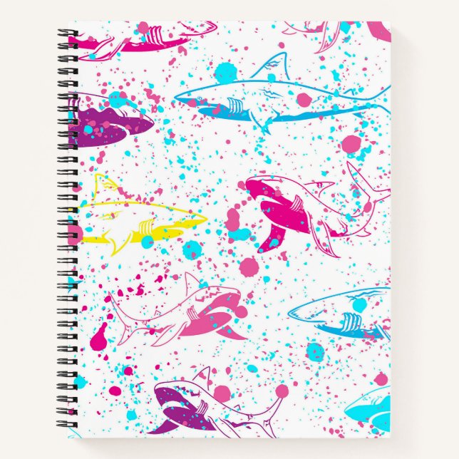 White backdrop abstract sharks notebook (Front)