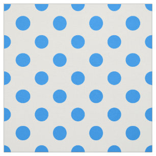White Background Blue Polka Dots Fabric