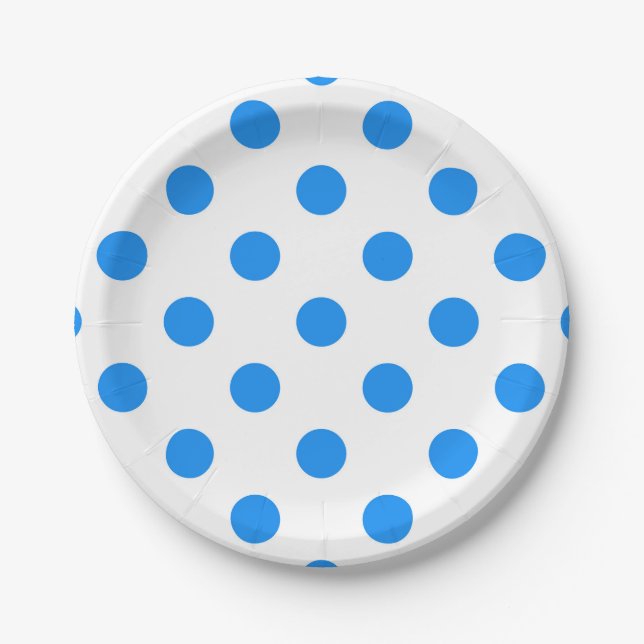 White Background Blue Polka Dots Paper Plate (Front)