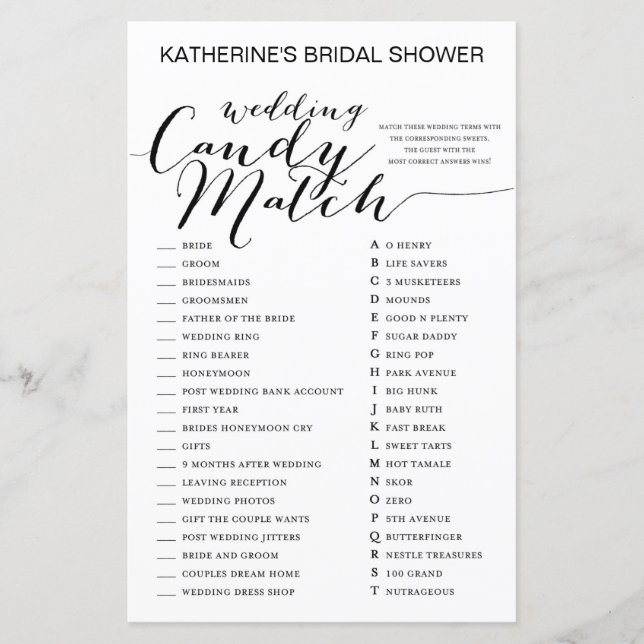 White Background Bridal Shower Game PRINTED (Front)