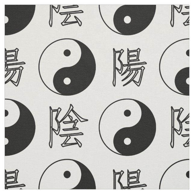 White Background Chinese Yinyang Pattern Fabric (Swatch)