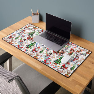 White Background Christmas Decorative Pattern Desk Mat