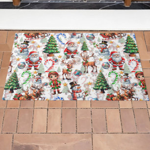 White Background Christmas Decorative Pattern Doormat