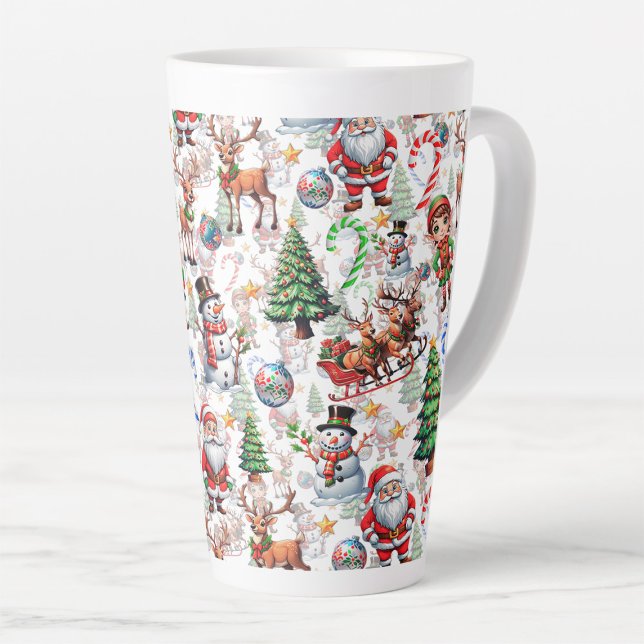 White Background Christmas Decorative Pattern Latte Mug (Creator Uploaded)
