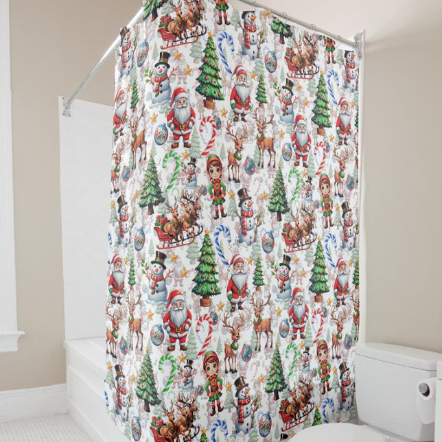 White Background Christmas Decorative Pattern Shower Curtain (Creator Uploaded)