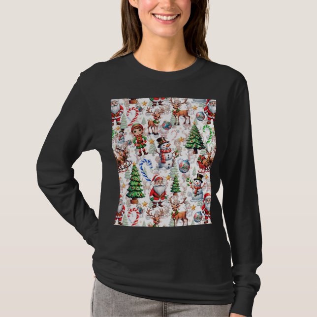 White Background Christmas Decorative Pattern T-Shirt (Front)