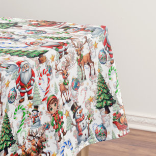 White Background Christmas Decorative Pattern Tablecloth