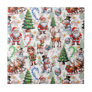 White Background Christmas Decorative Pattern Tile