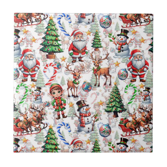 White Background Christmas Decorative Pattern Tile (Front)