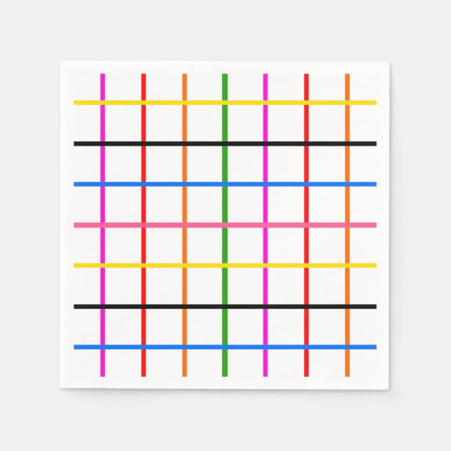 White Background Colourful Windowpane Plaid Design Napkin (Front)