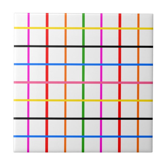 White Background Colourful Windowpane Plaid Design Tile (Front)