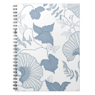 White Background Delicate Blue Japanese Flowers Notebook