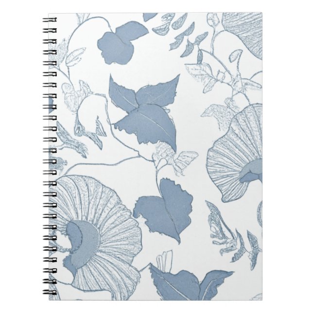 White Background Delicate Blue Japanese Flowers Notebook (Front)