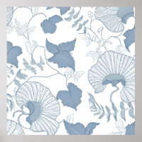 White Background Delicate Blue Japanese Flowers