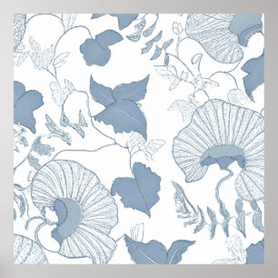 White Background Delicate Blue Japanese Flowers Poster