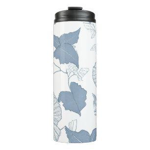 White Background Delicate Blue Japanese Flowers Thermal Tumbler