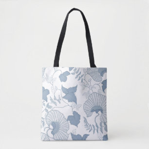 White Background Delicate Blue Japanese Flowers Tote Bag