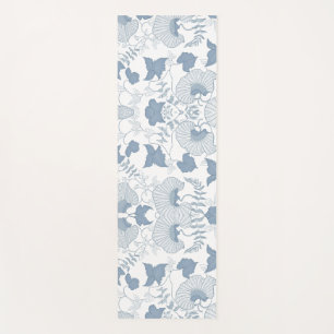 White Background Delicate Blue Japanese Flowers Yoga Mat