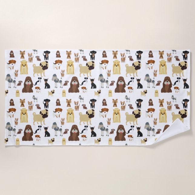 white background dogs pattern beach towel (Front)