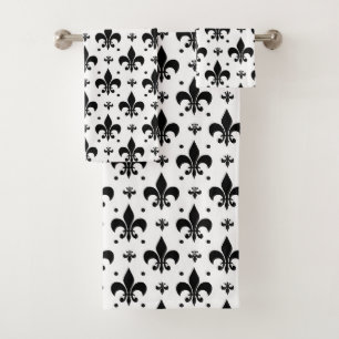 White Background Fleur-de-lis Pattern Design Bath Towel Set
