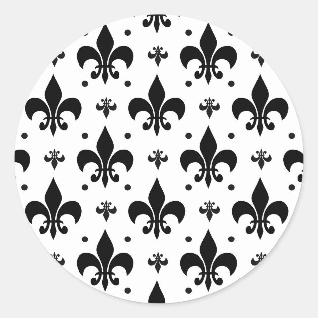 White Background Fleur-de-lis Pattern Design  Classic Round Sticker (Front)