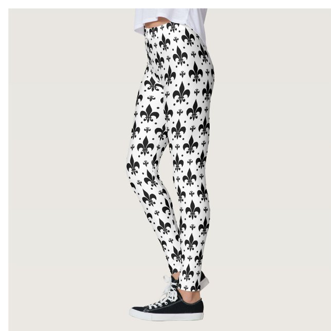 White Background Fleur-de-lis Pattern Design  Leggings (Creator Uploaded)