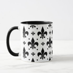 White Background Fleur-de-lis Pattern Design Mug