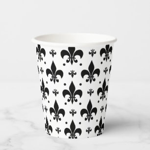 White Background Fleur-de-lis Pattern Design Paper Cups
