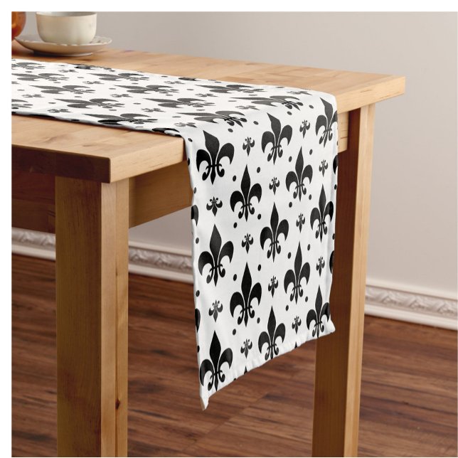 White Background Fleur-de-lis Pattern Design  Short Table Runner (Creator Uploaded)