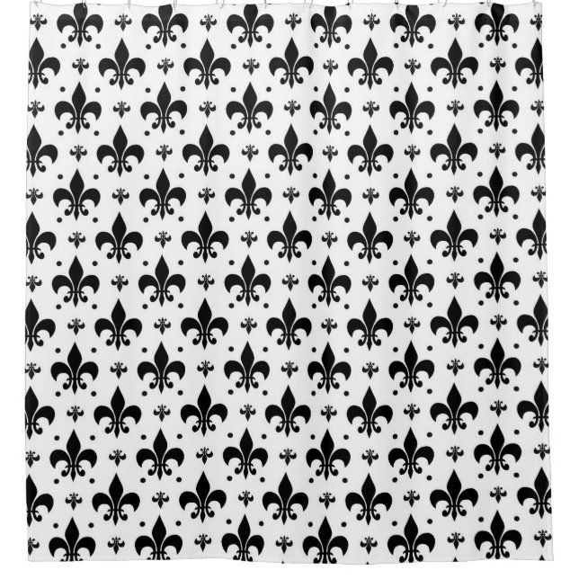 White Background Fleur-de-lis Pattern Design  Shower Curtain (Front)