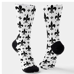 White Background Fleur-de-lis Pattern Design  Socks