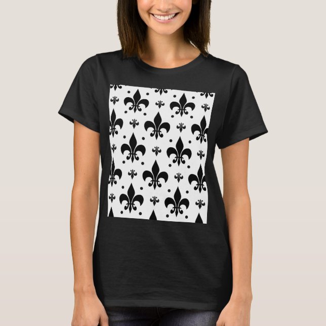 White Background Fleur-de-lis Pattern Design  T-Shirt (Front)