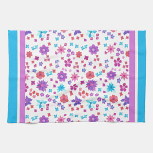 White Background Flower-Power Kitchen Towel