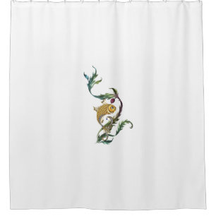White Background Gold Fish Shower Curtain