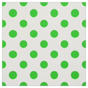 White Background Green Polka Dots Fabric