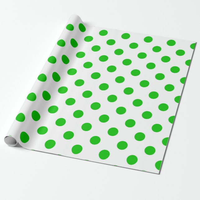 White Background Green Polka Dots Wrapping Paper (Unrolled)