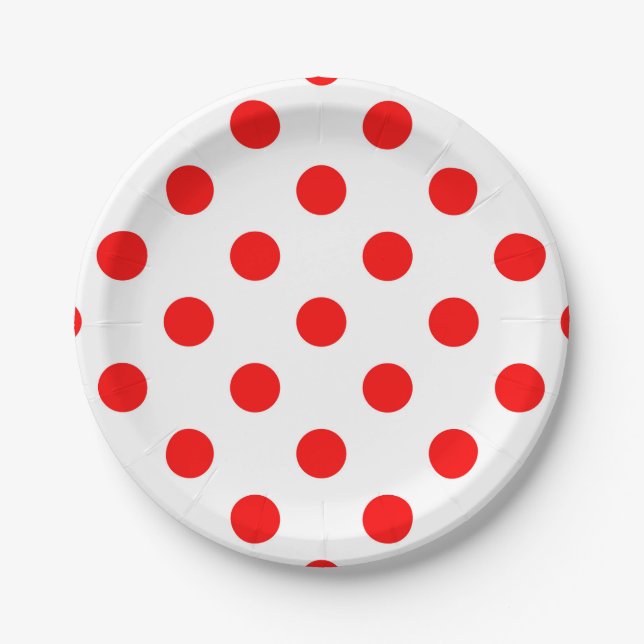 White Background Red Polka Dots Paper Plate (Front)